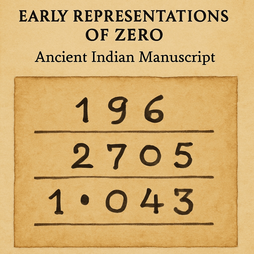 Ancient Indian manuscript depicting zero as a dot placeholder