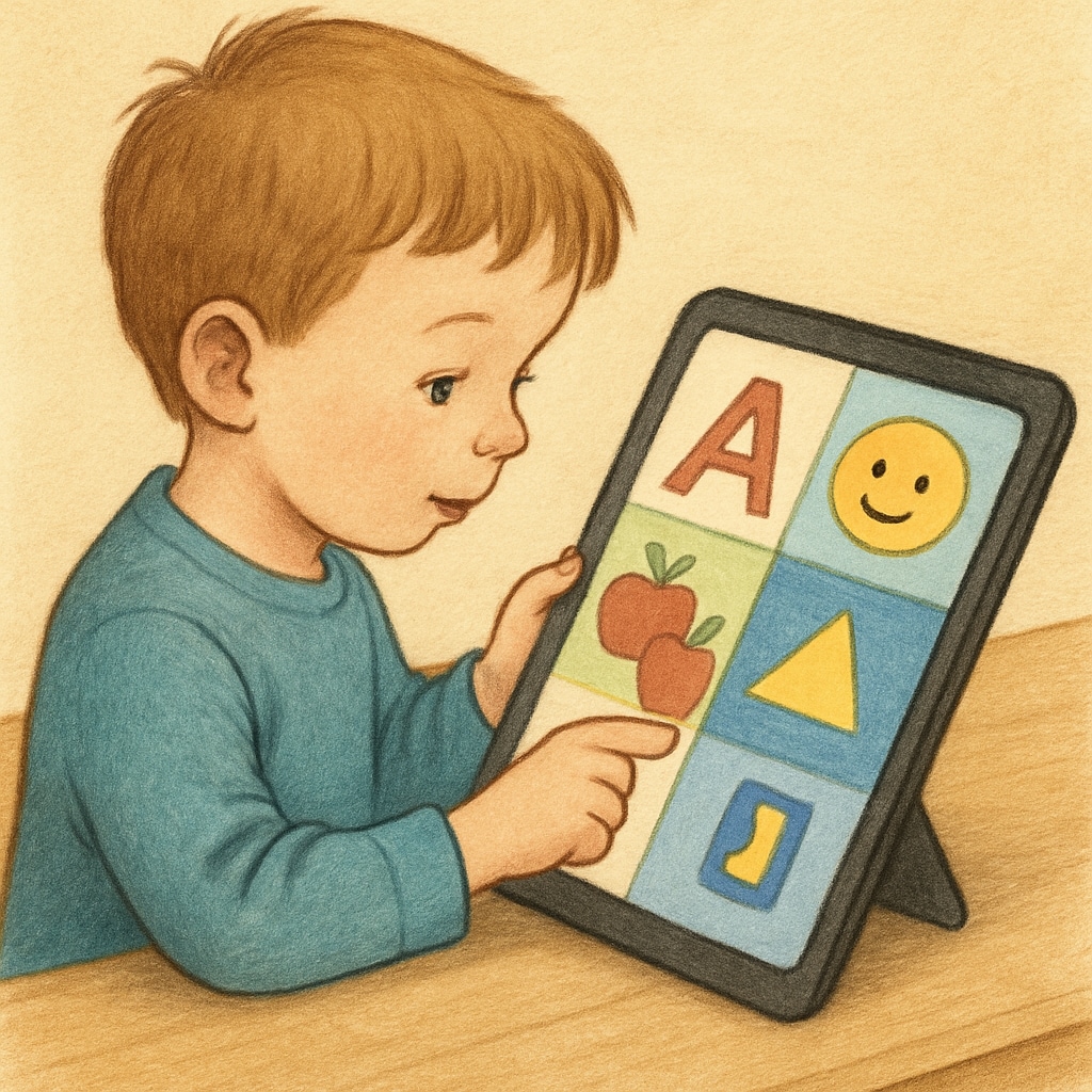 Early education activity on a tablet for young learners.