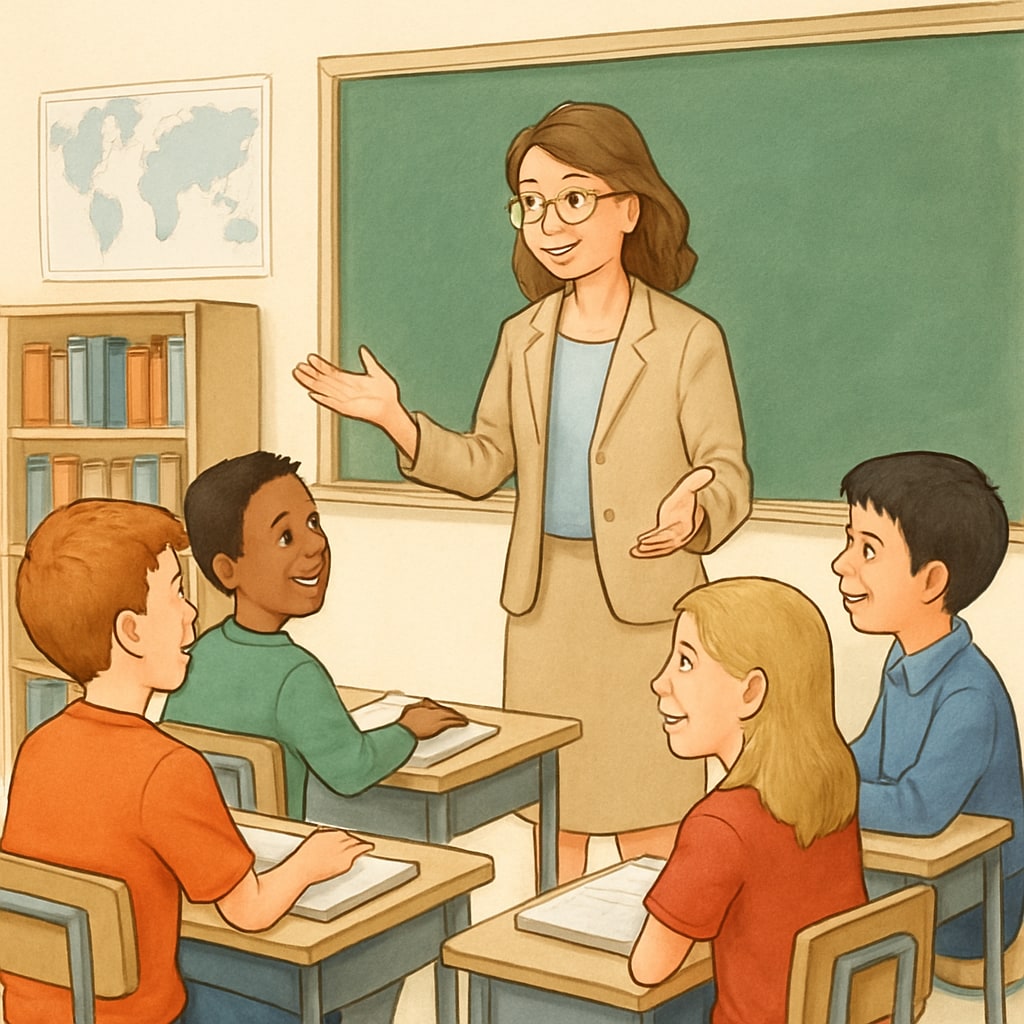 Classroom showing teacher-student respect and interaction.