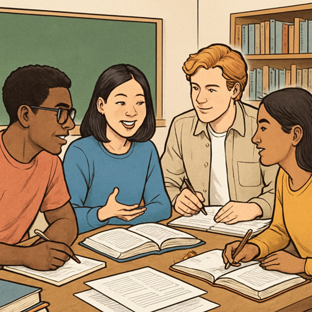 Students collaborating in a study group, showcasing diverse learning strategies.