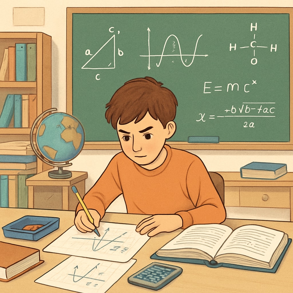 Gifted elementary student working on advanced academic tasks.