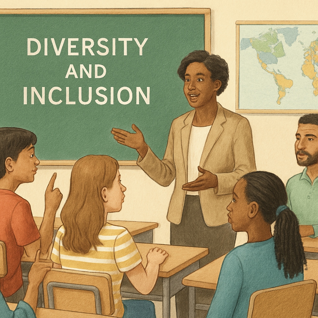 Students and a teacher discussing diversity in a classroom setting