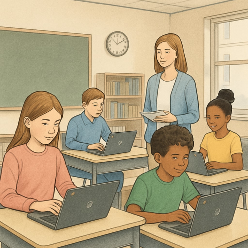 Students using Chromebooks in a classroom, highlighting the role of EdTech.