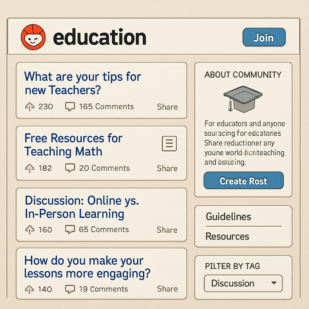 A Reddit education subreddit highlighting community engagement and shared learning materials.
