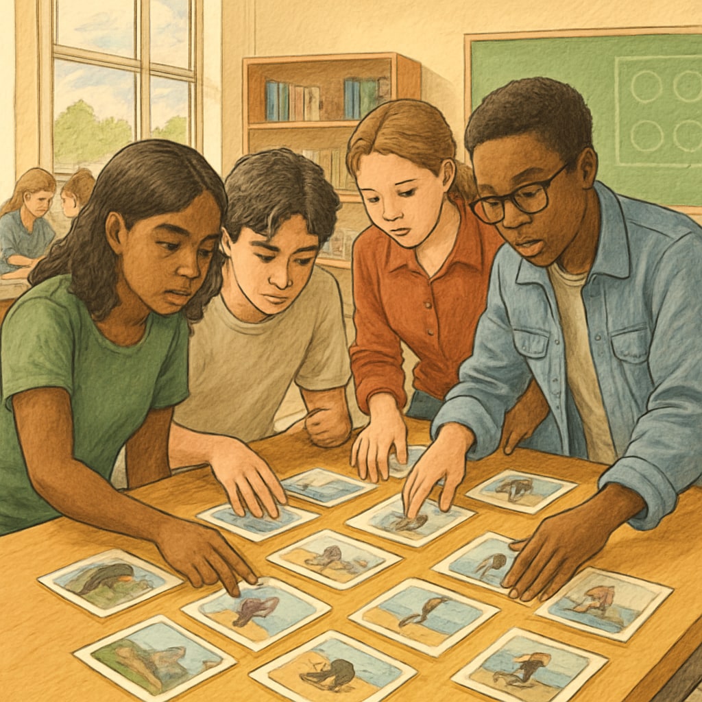 Students arranging images during a ReZoom activity.