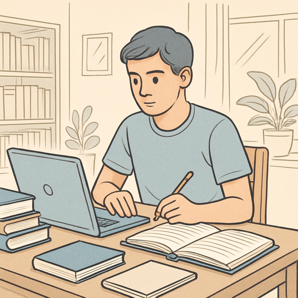 Student studying online for GED or high school diploma.