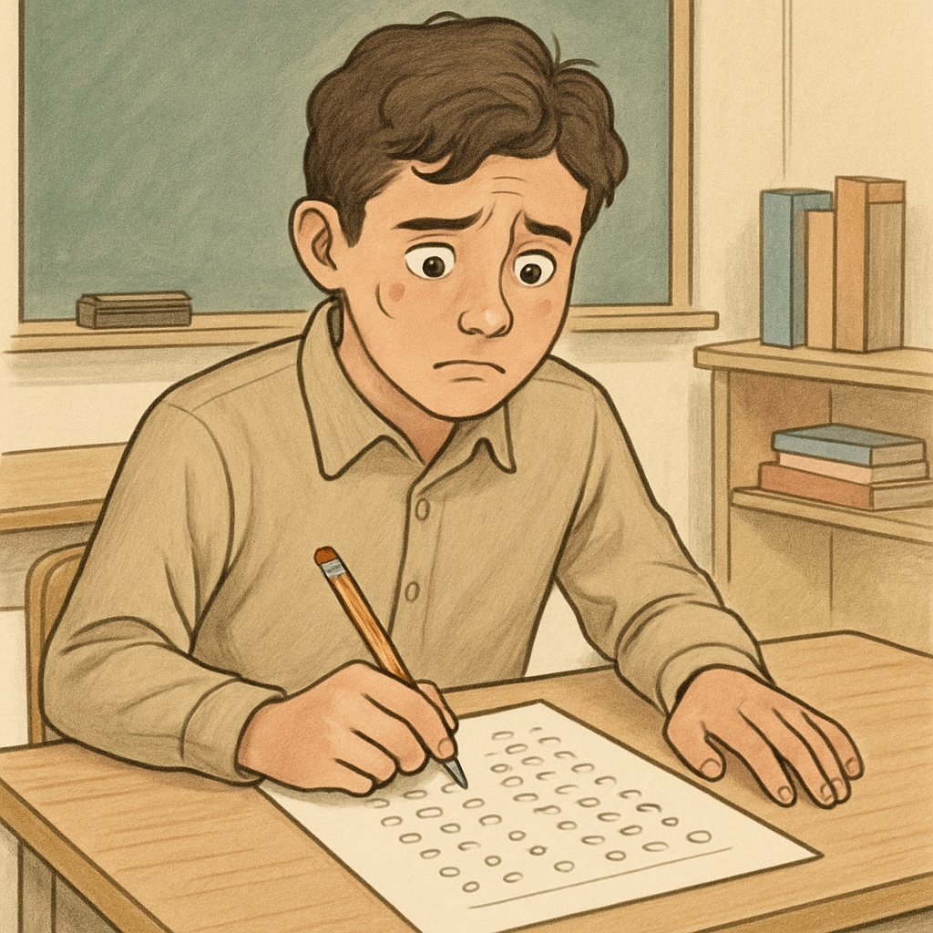 High school student facing math anxiety during a multiple-choice exam.