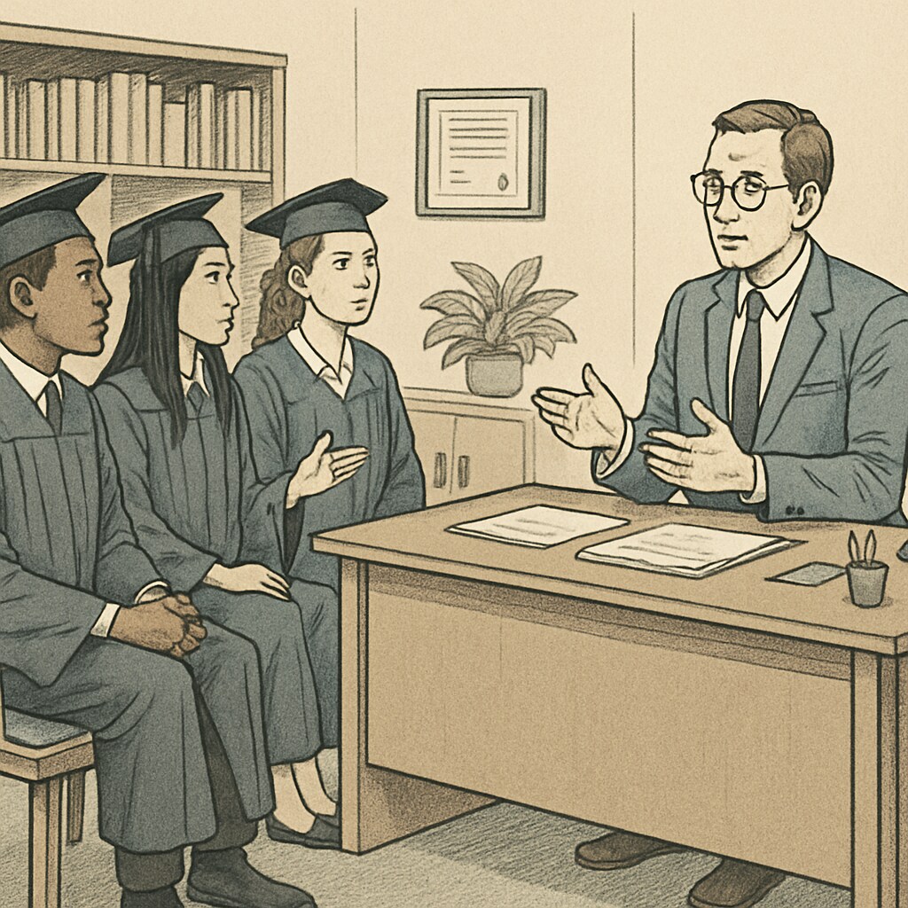 Graduate students interviewing a school counselor for a research project.