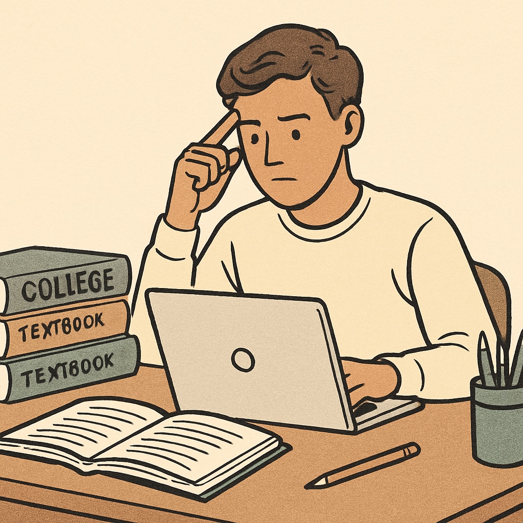 A student engaging in academic planning with books and a laptop.