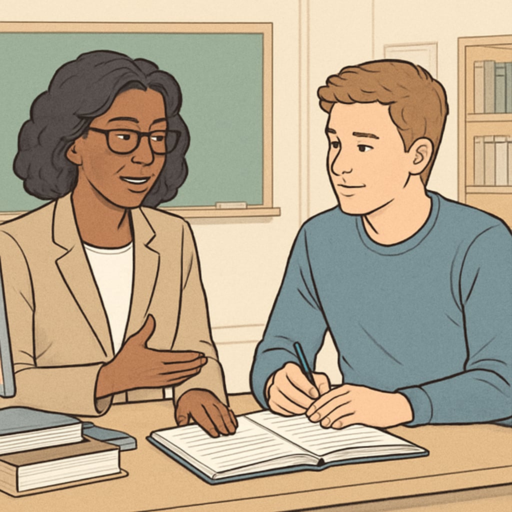 A career counselor offering personalized advice to a college student.