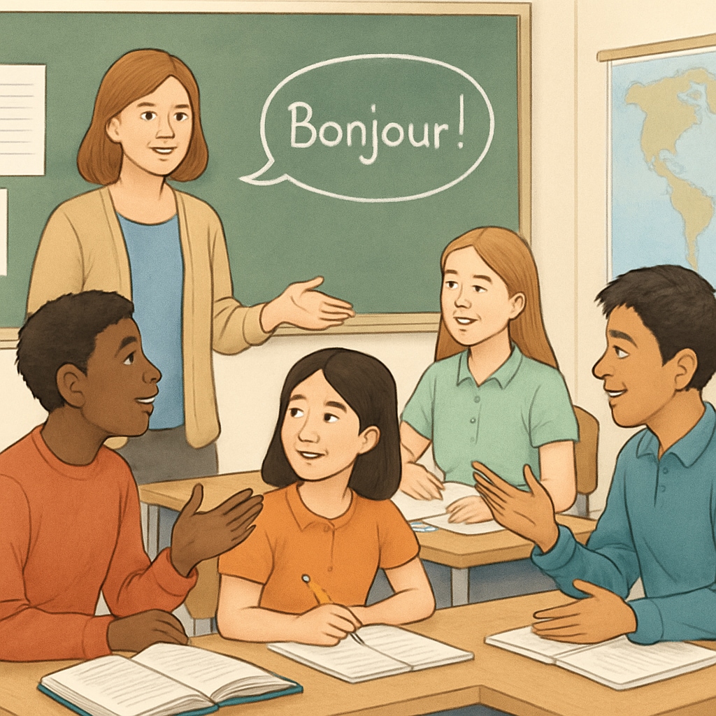 Students learning in a foreign language environment to showcase academic adaptation.
