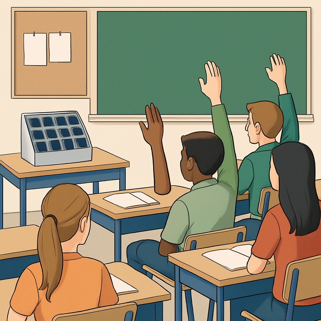 Students in a classroom with phones stored away, illustrating a public school phone ban.