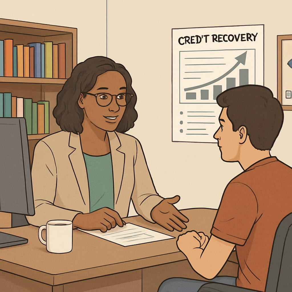 School counselor advising an ADHD student on credit recovery.