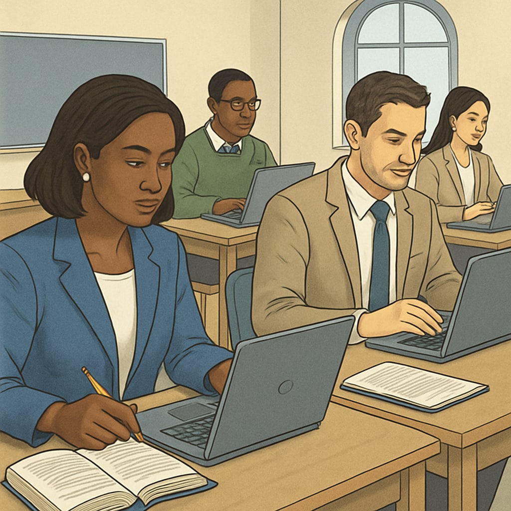 Online business degree students studying in a flexible environment