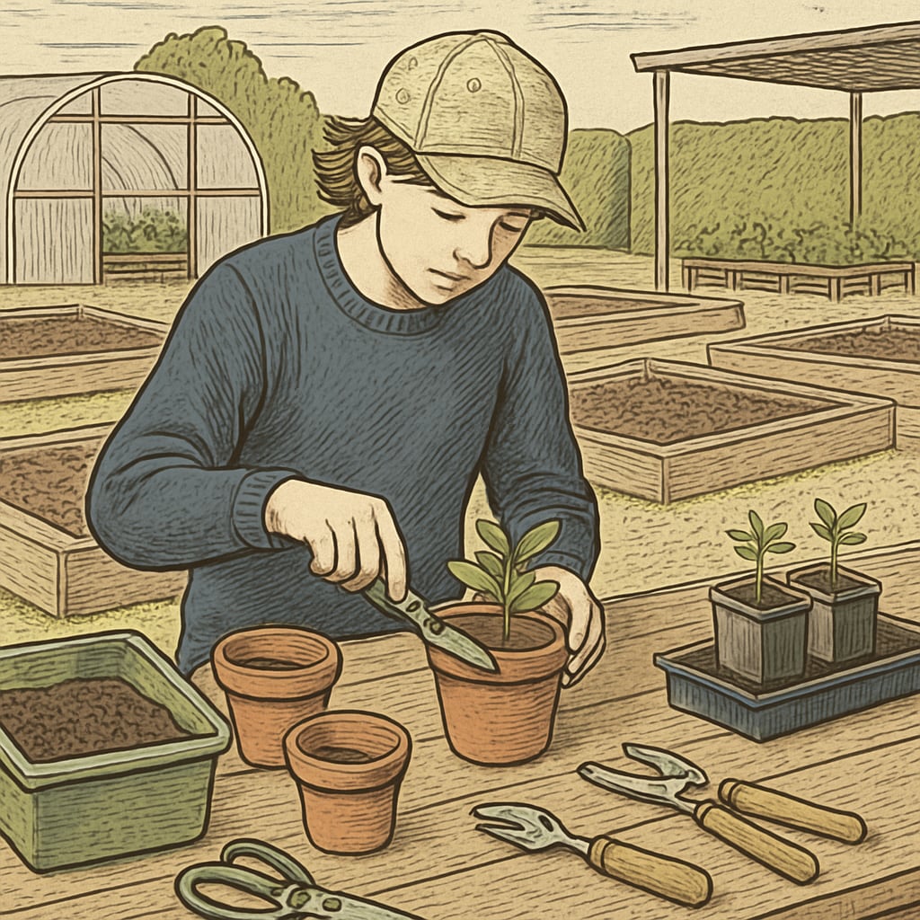 A teenage student learning horticulture at Plumpton College under guardianship education.