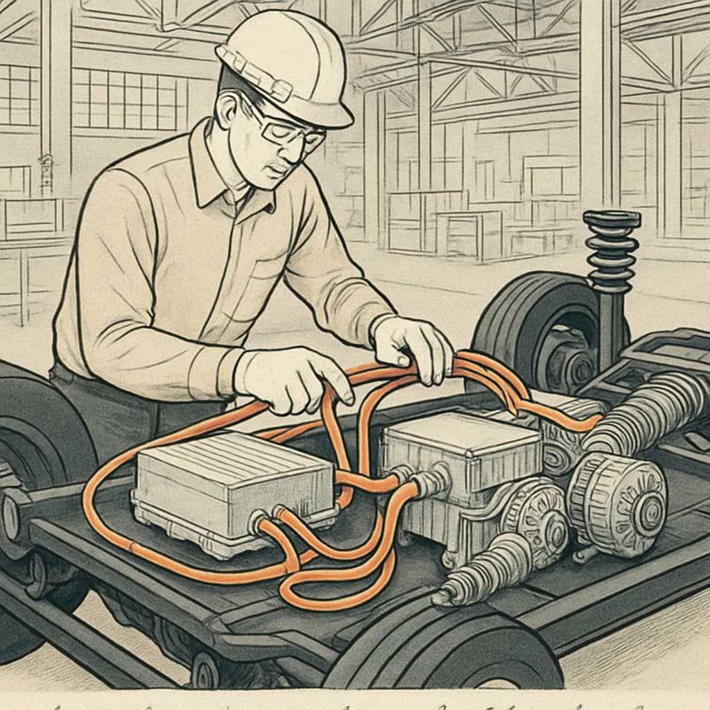 Electrical apprenticeship skills applied to electric vehicle manufacturing.