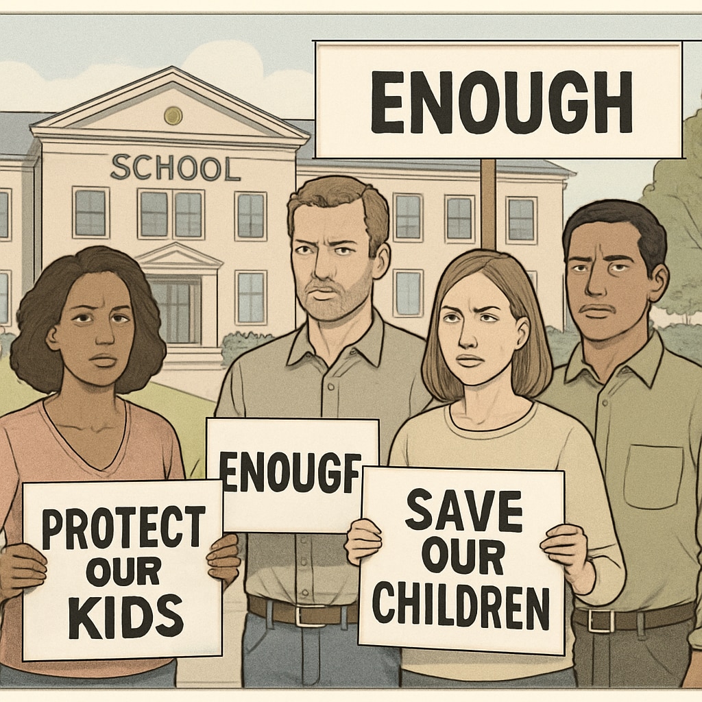 Protest against school board member with violent history in Maine.