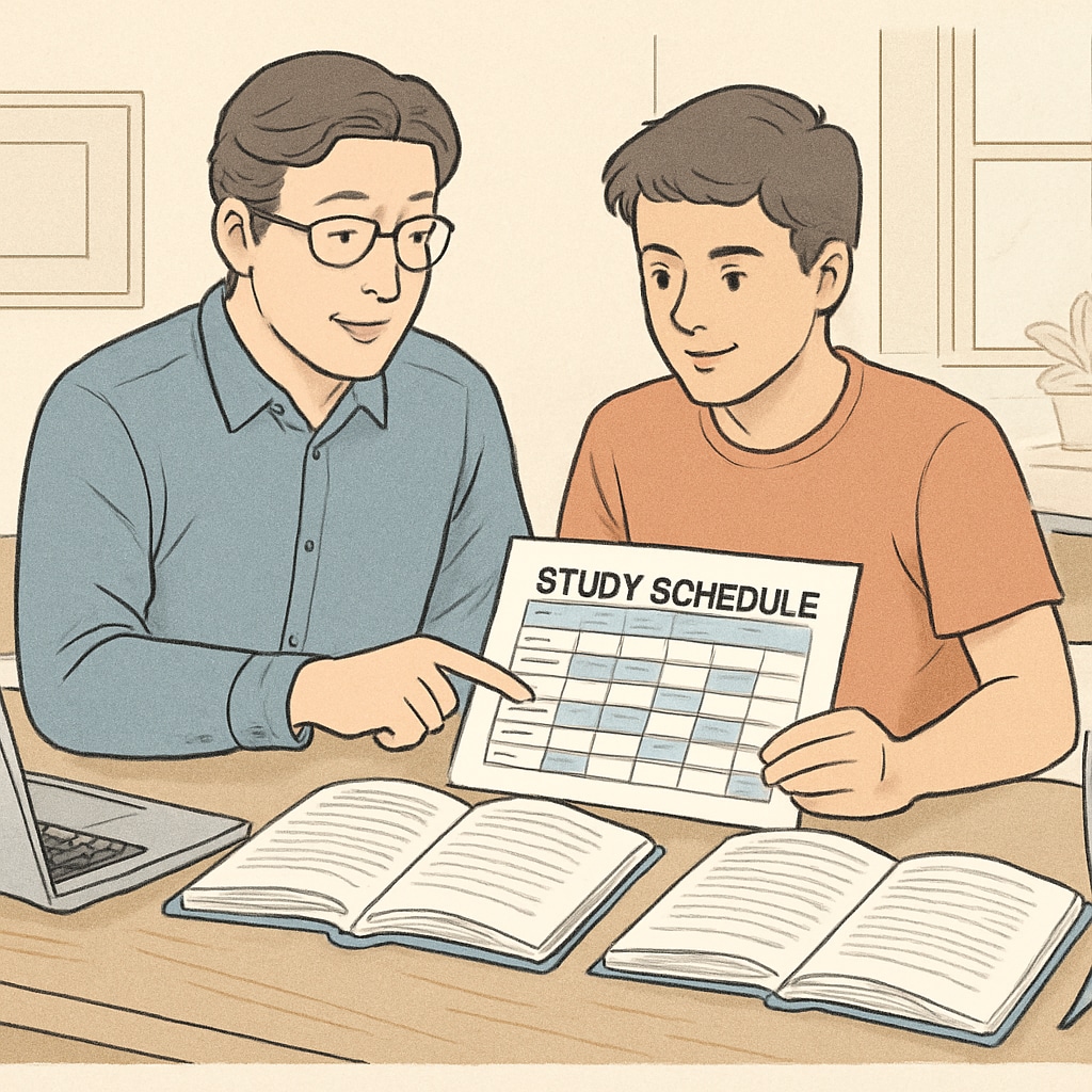 A guardian helping a teenager plan for Plumpton College studies and GCSE exams.