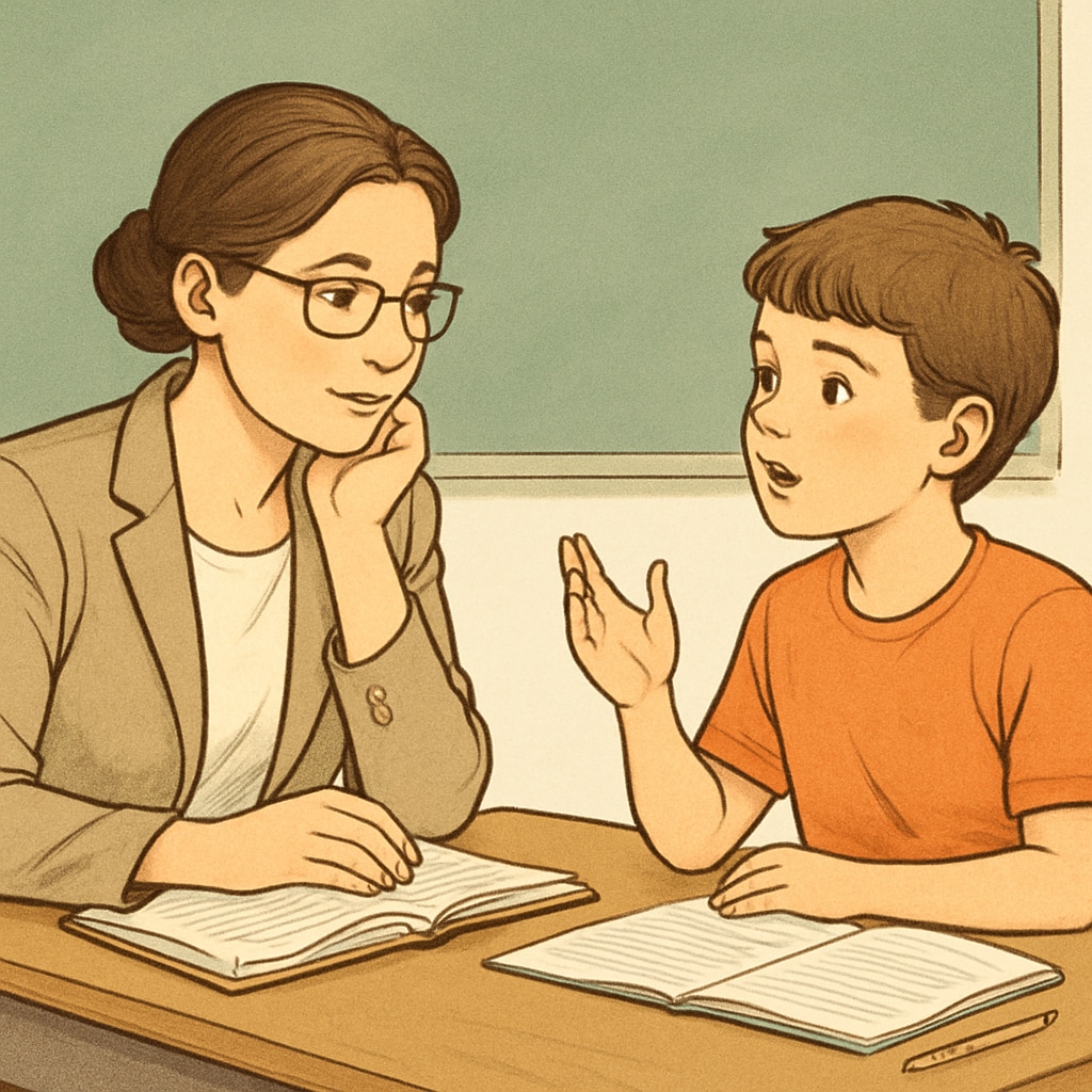 Teacher listening to student, showcasing respect in education.