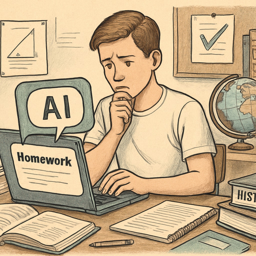 Student using AI tool for homework, illustrating academic integrity concerns.