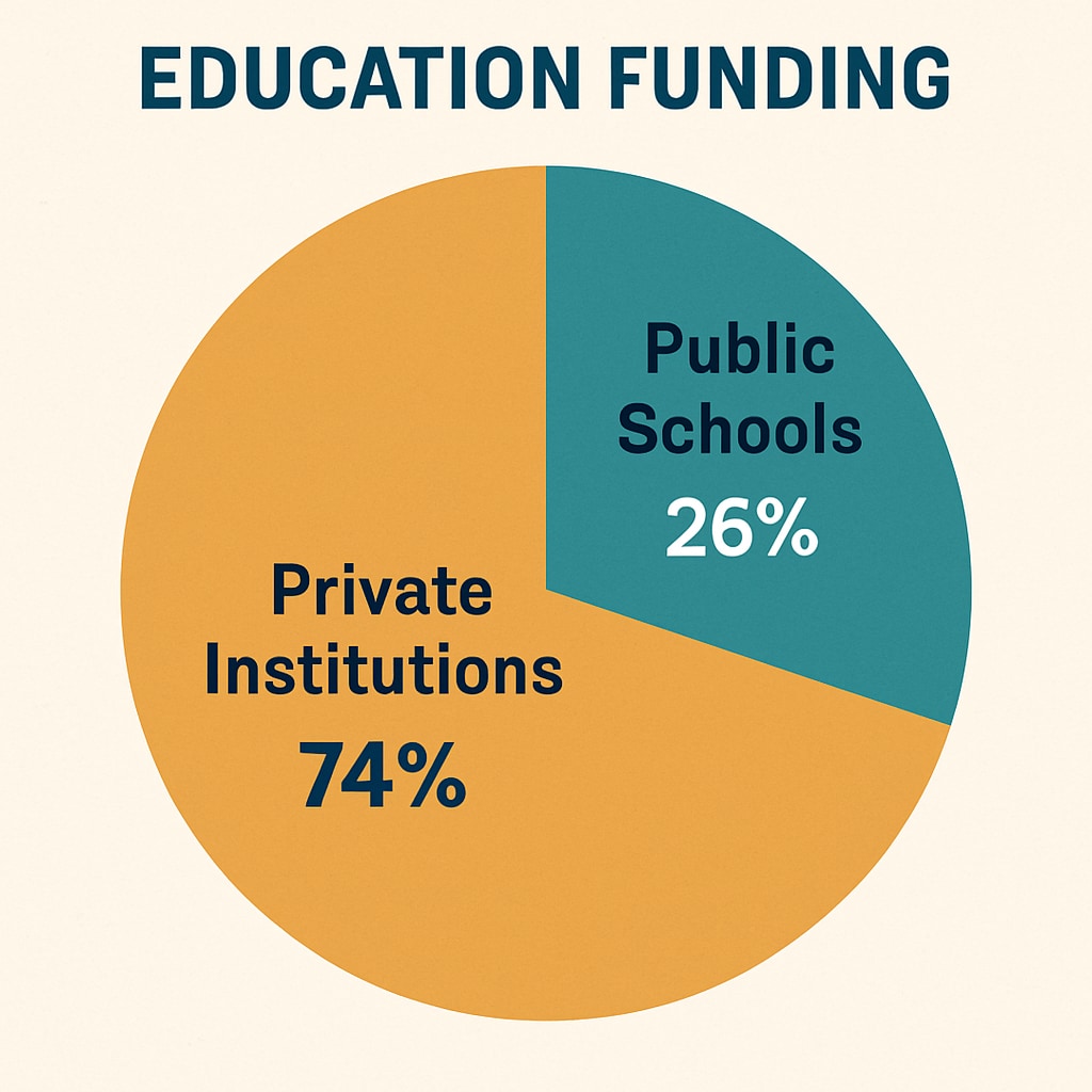 Visual representation of education funding allocation, emphasizing the imbalance between public and private institutions.