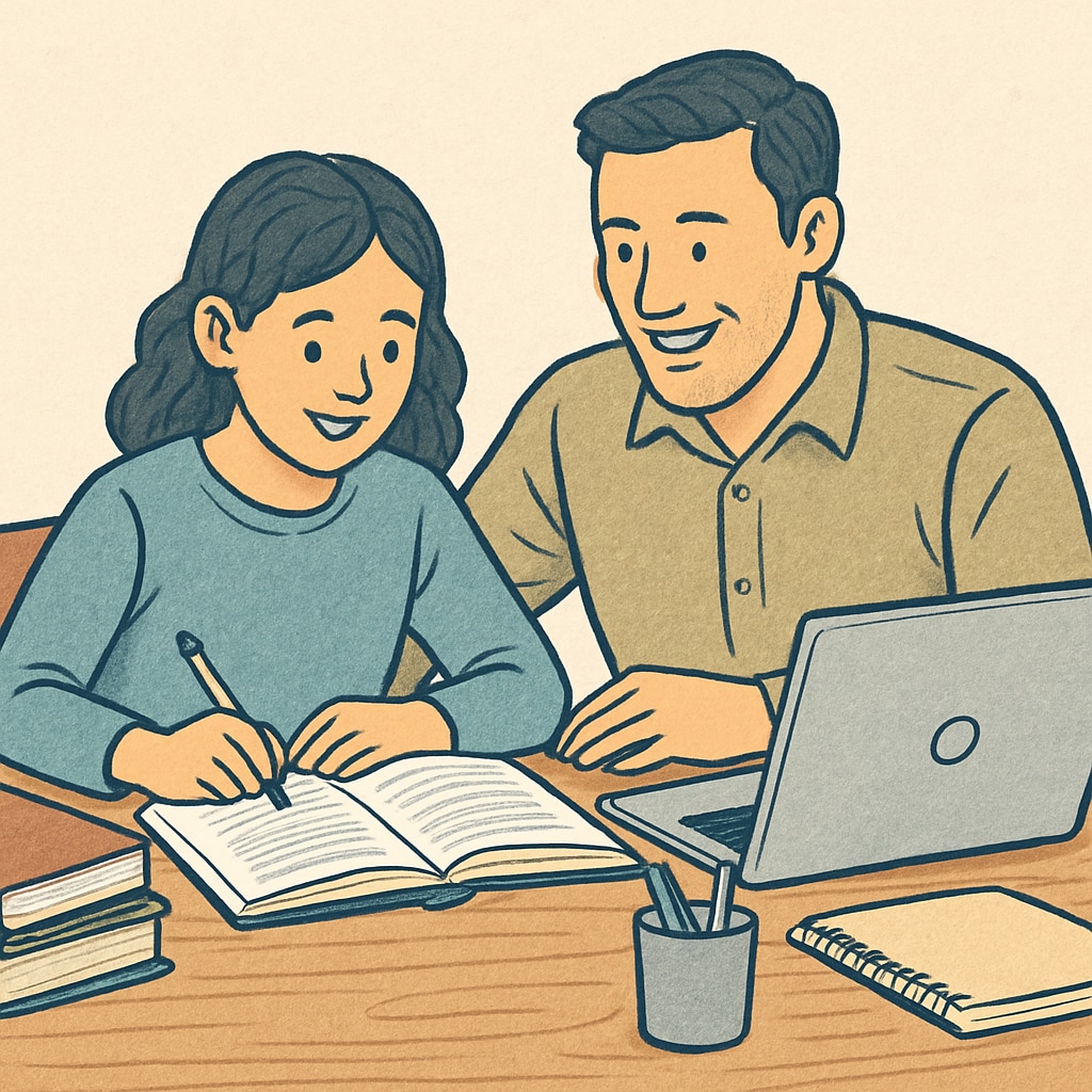Parent and child using effective learning methods during homework time.