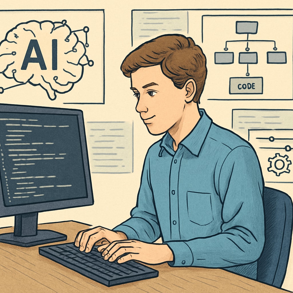 Young programmer working with AI tools, representing career choices in AI.