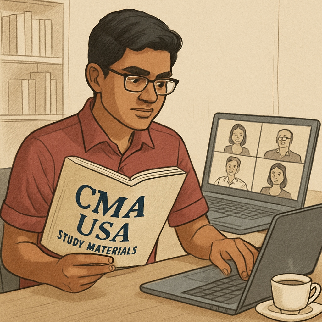 Kerala student studying CMA USA resources and networking.