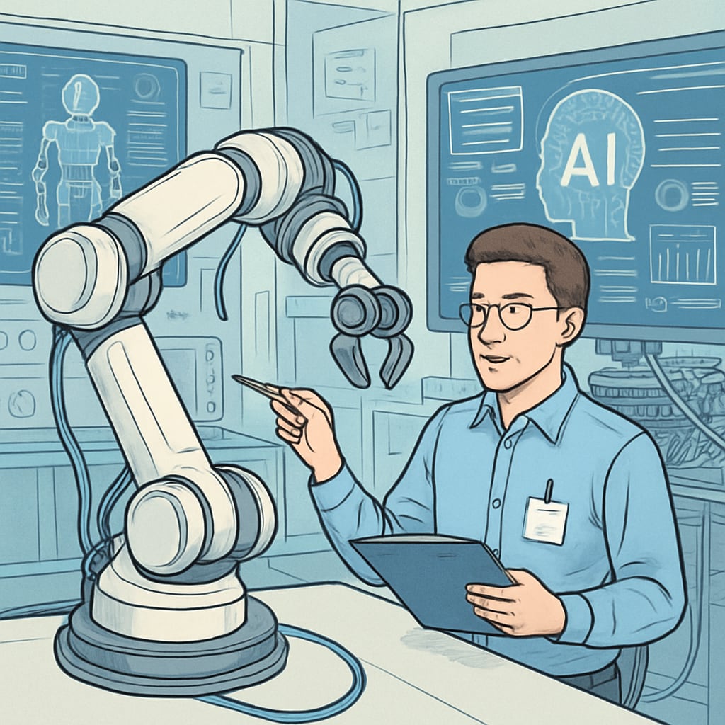 Engineer working with AI robotics, highlighting engineering careers in the AI era.