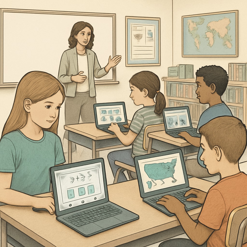 Students using Chromebooks in a classroom, illustrating education technology.