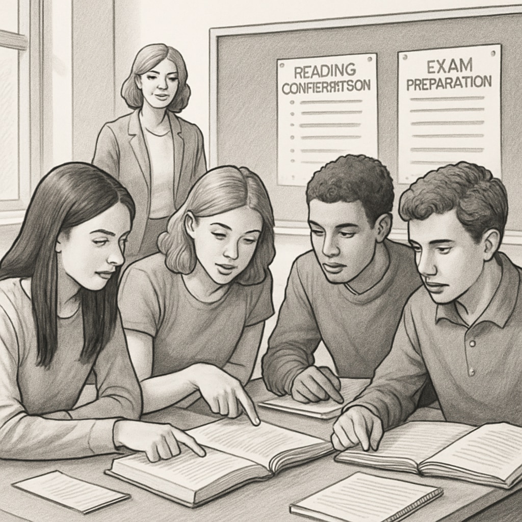Students discussing Functional Skills English reading texts to identify text purpose