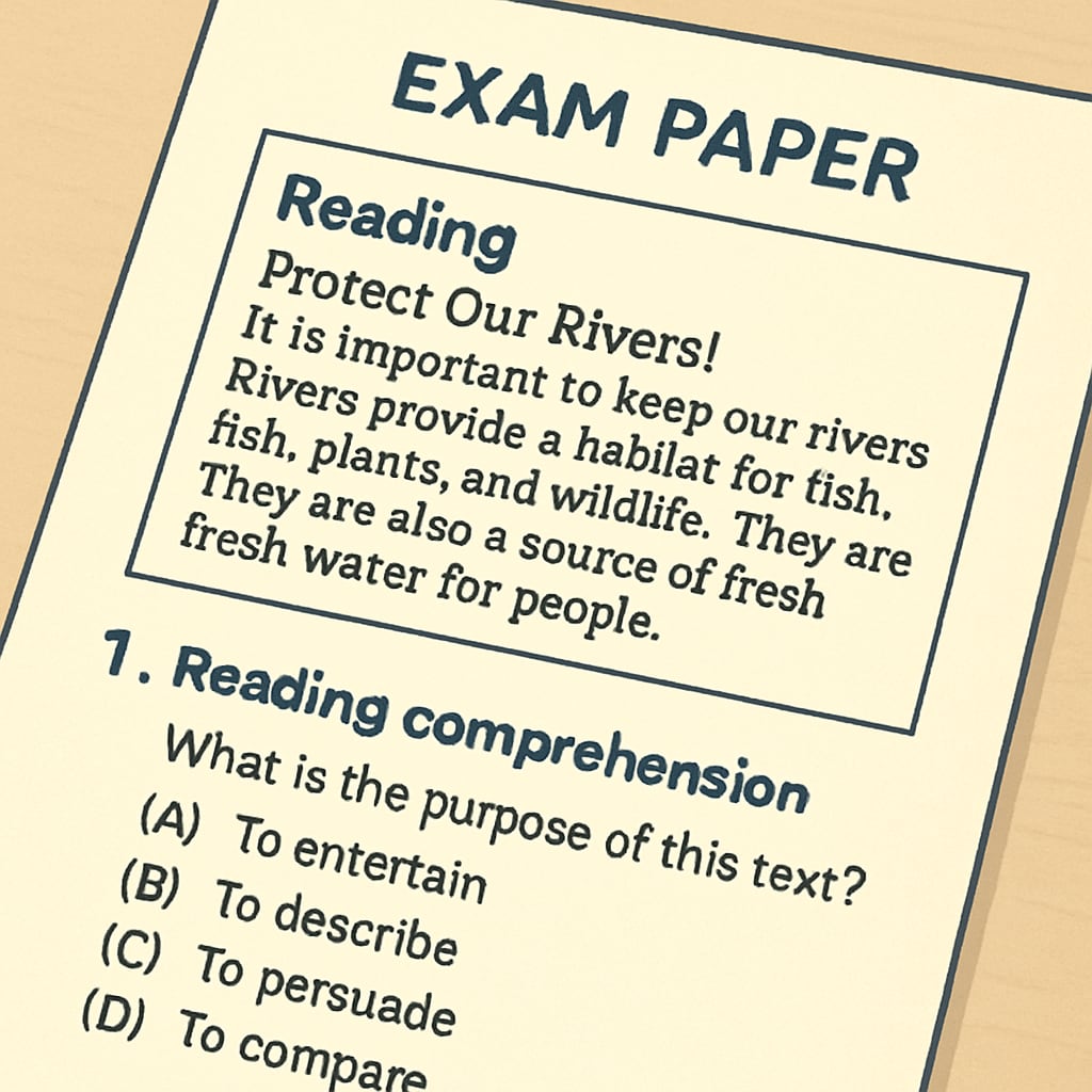 Exam paper showing a reading comprehension question for Functional Skills English exams
