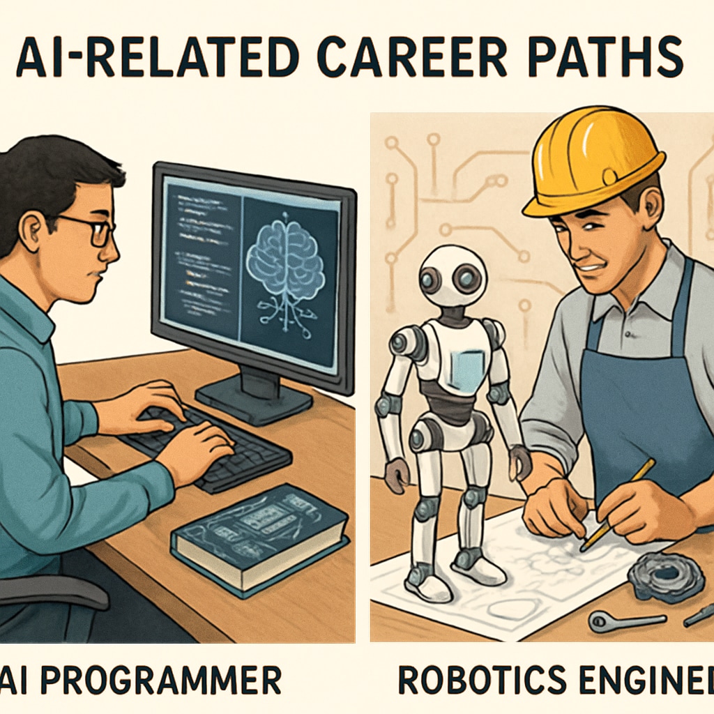 AI-related career paths, programmer working on AI algorithms, engineer designing robotics systems