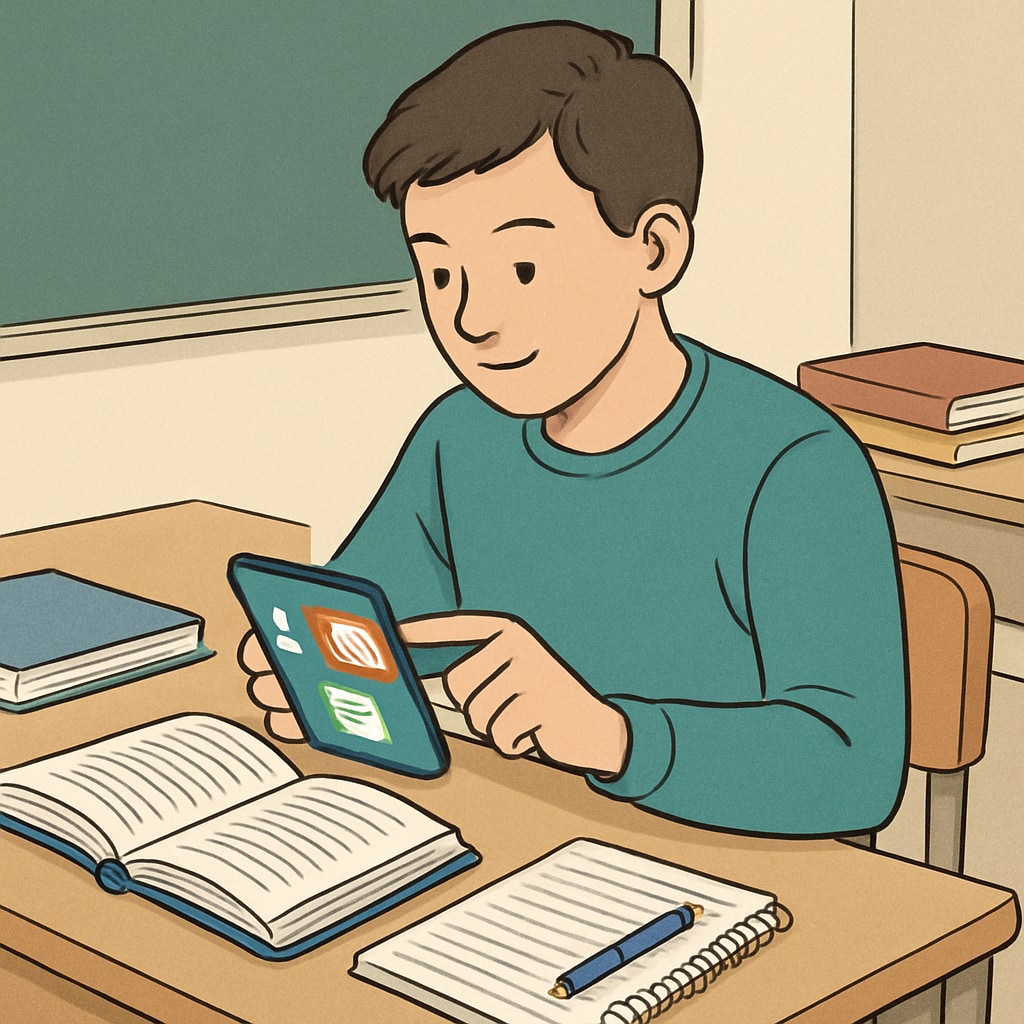 A student leveraging a smartphone for educational purposes, showcasing alternatives to phone bans.