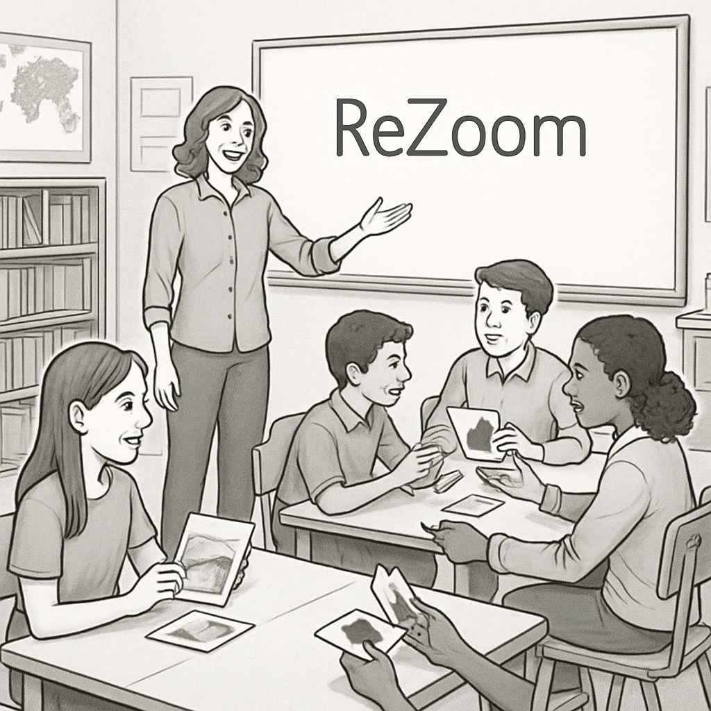 Classroom setting with a teacher guiding a ReZoom activity.