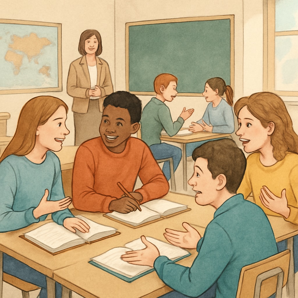 Students engaged in classroom discussions without the distraction of mobile phones.