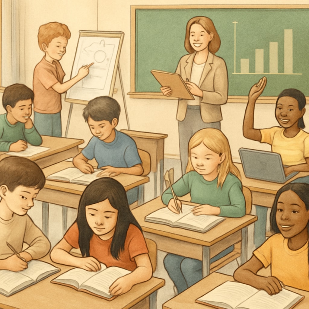 K12 students in a classroom participating in diverse learning activities.