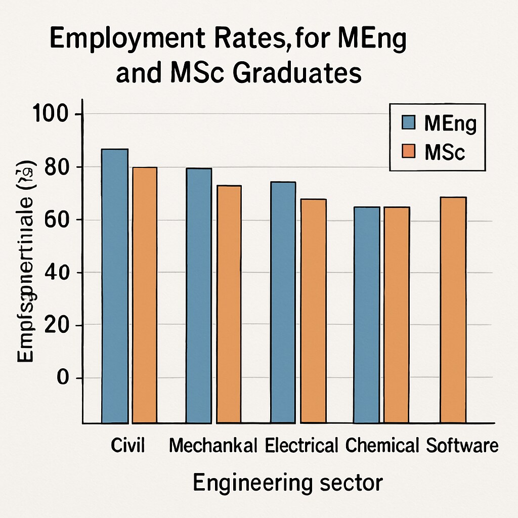 Employment rate comparison for MEng and MSc graduates in engineering.