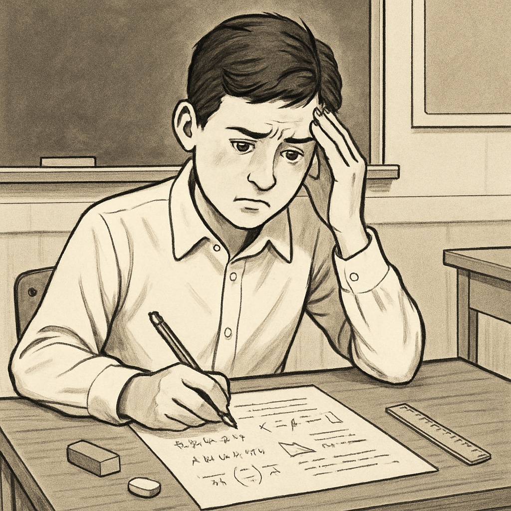 Student experiencing math exam anxiety while solving multiple-choice questions.
