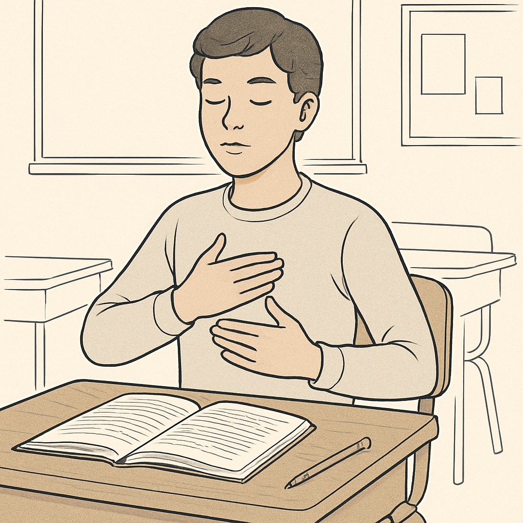 Student using relaxation techniques to handle exam stress.