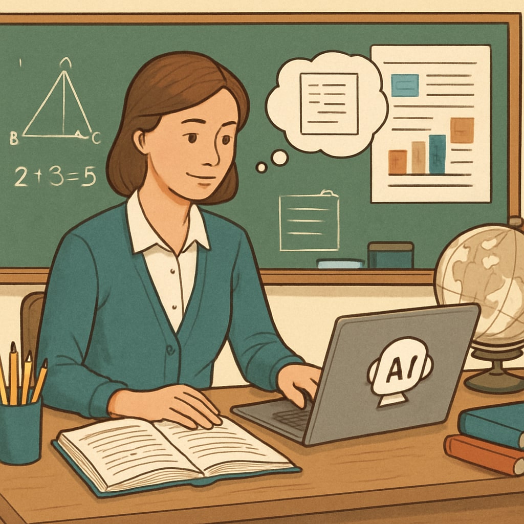 Teacher using AI tools to enhance teaching and lesson planning in the classroom.