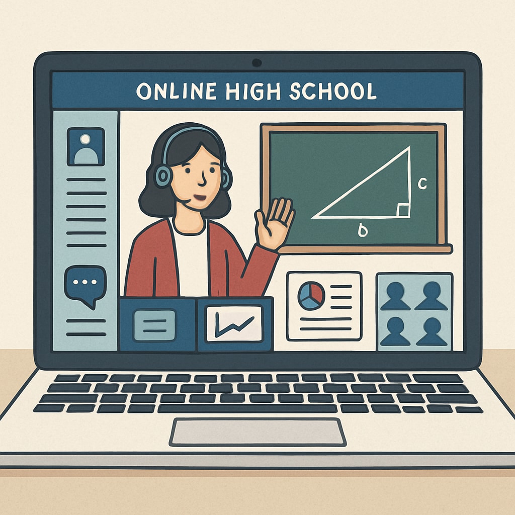 Online high school platform demonstrating interactive tools for international education.