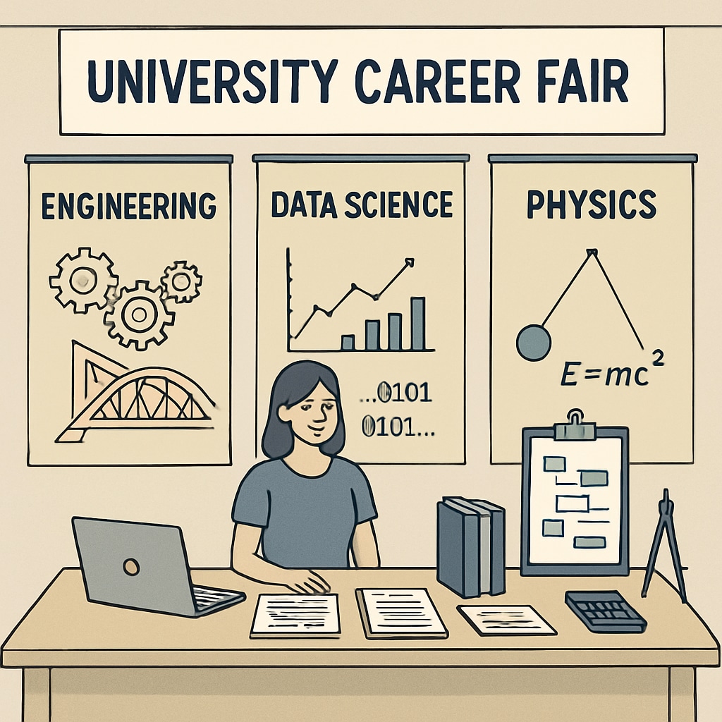 University career fair booth with math-based career options.