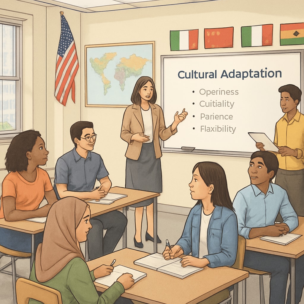 International students participating in a cultural adaptation workshop as part of adult education in New York.