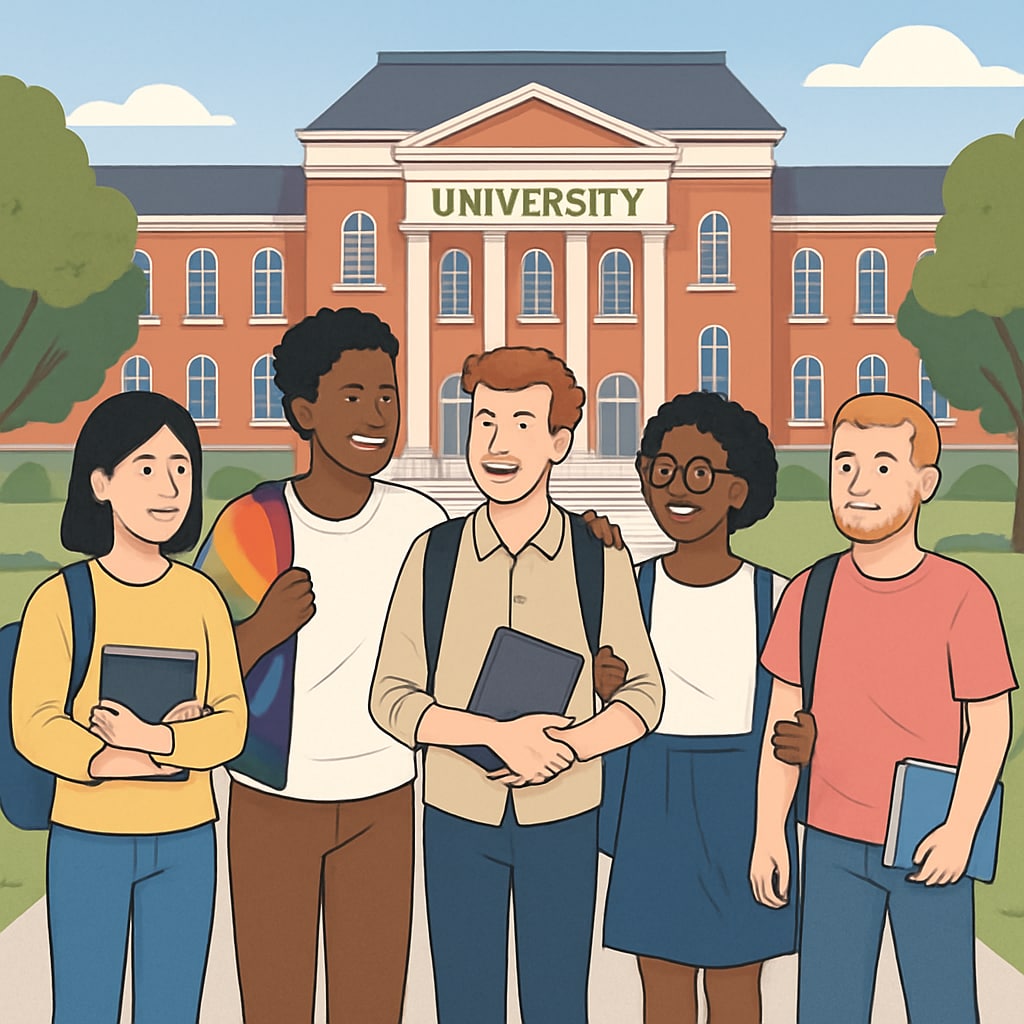Diverse students walking on Brown University's campus, symbolizing inclusivity.