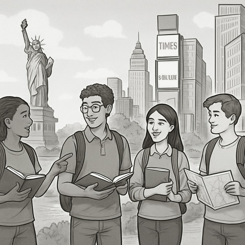 International students learning about American culture through a guided tour in New York City.