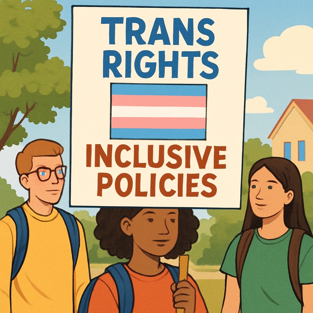 Protest sign advocating for transgender rights and inclusive policies at Brown University.