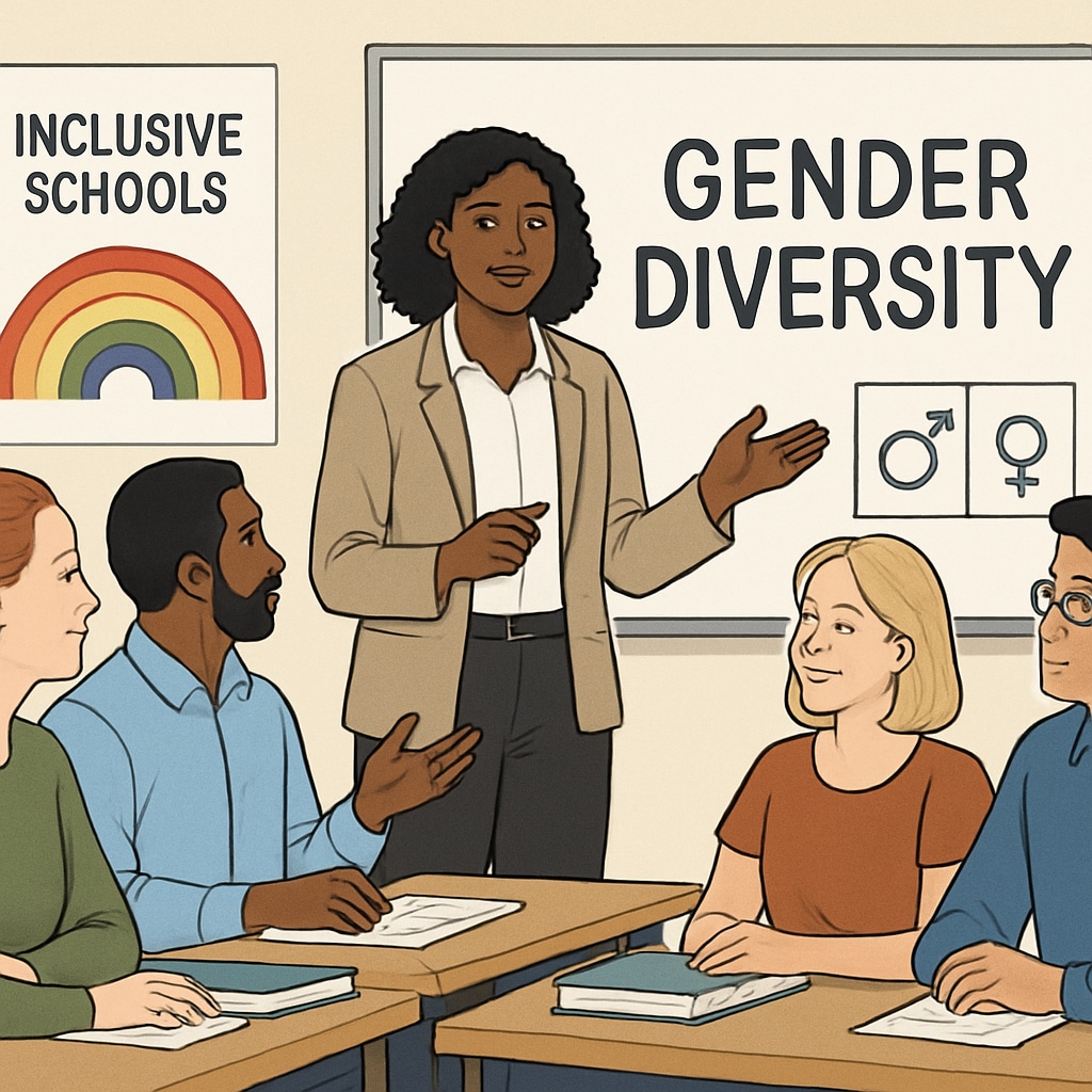 A teacher leading a workshop on gender diversity for educators, promoting inclusive practices.