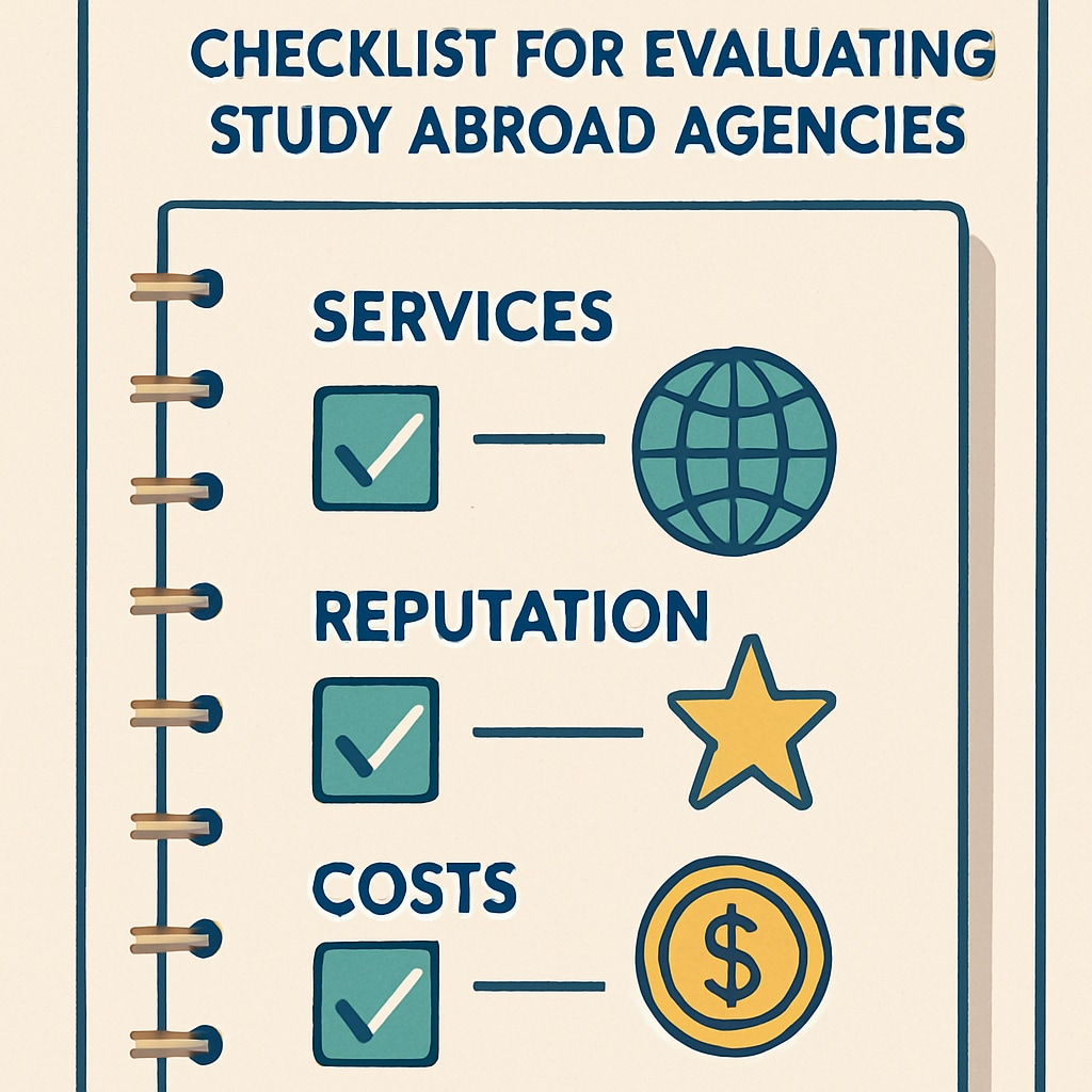 Checklist for evaluating study abroad agencies for U.S. master's degrees.