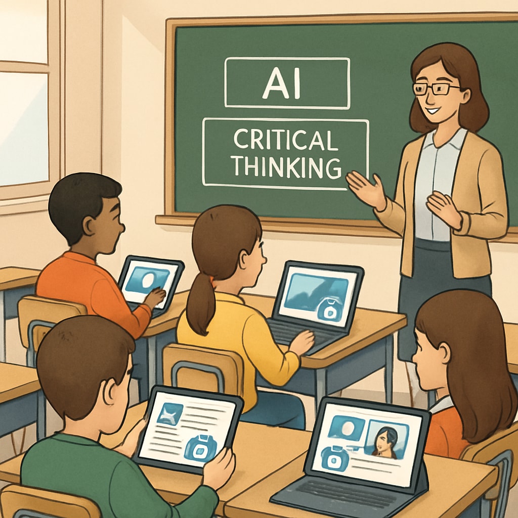 Students using AI tools to enhance media literacy and critical thinking.